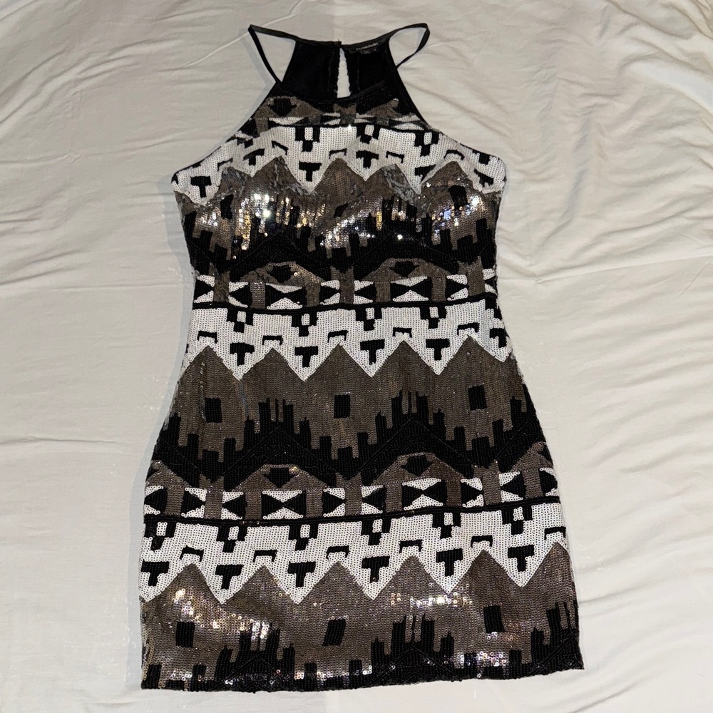 My Michelle Black and Silver Geometric Mini Dress
